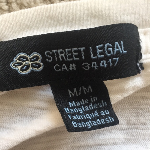 Street Legal White V-Neck lLong Sleeve Top 100% Cotton - Picture 3 of 4